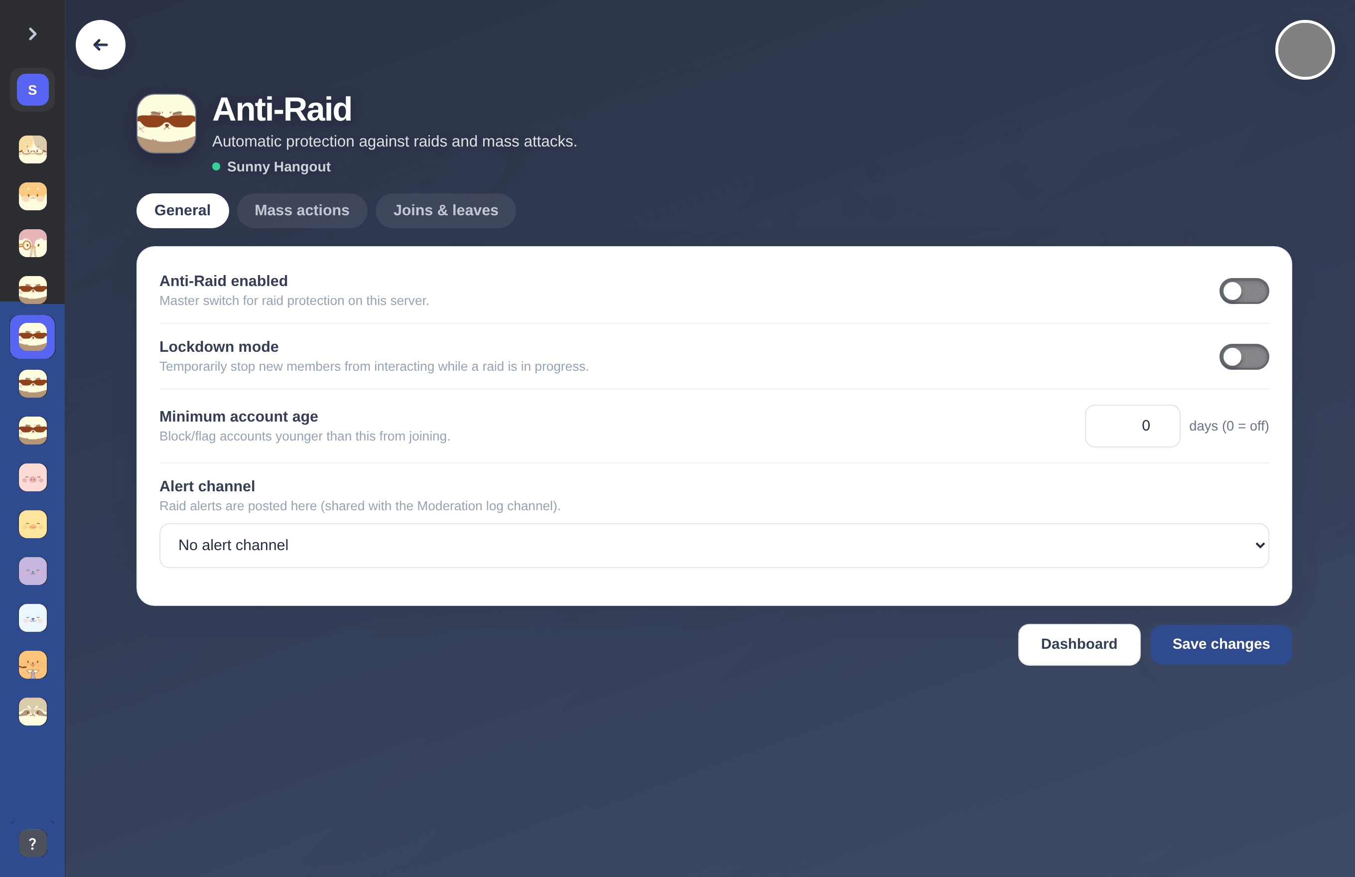 Anti-Raid settings in the mimBo portal