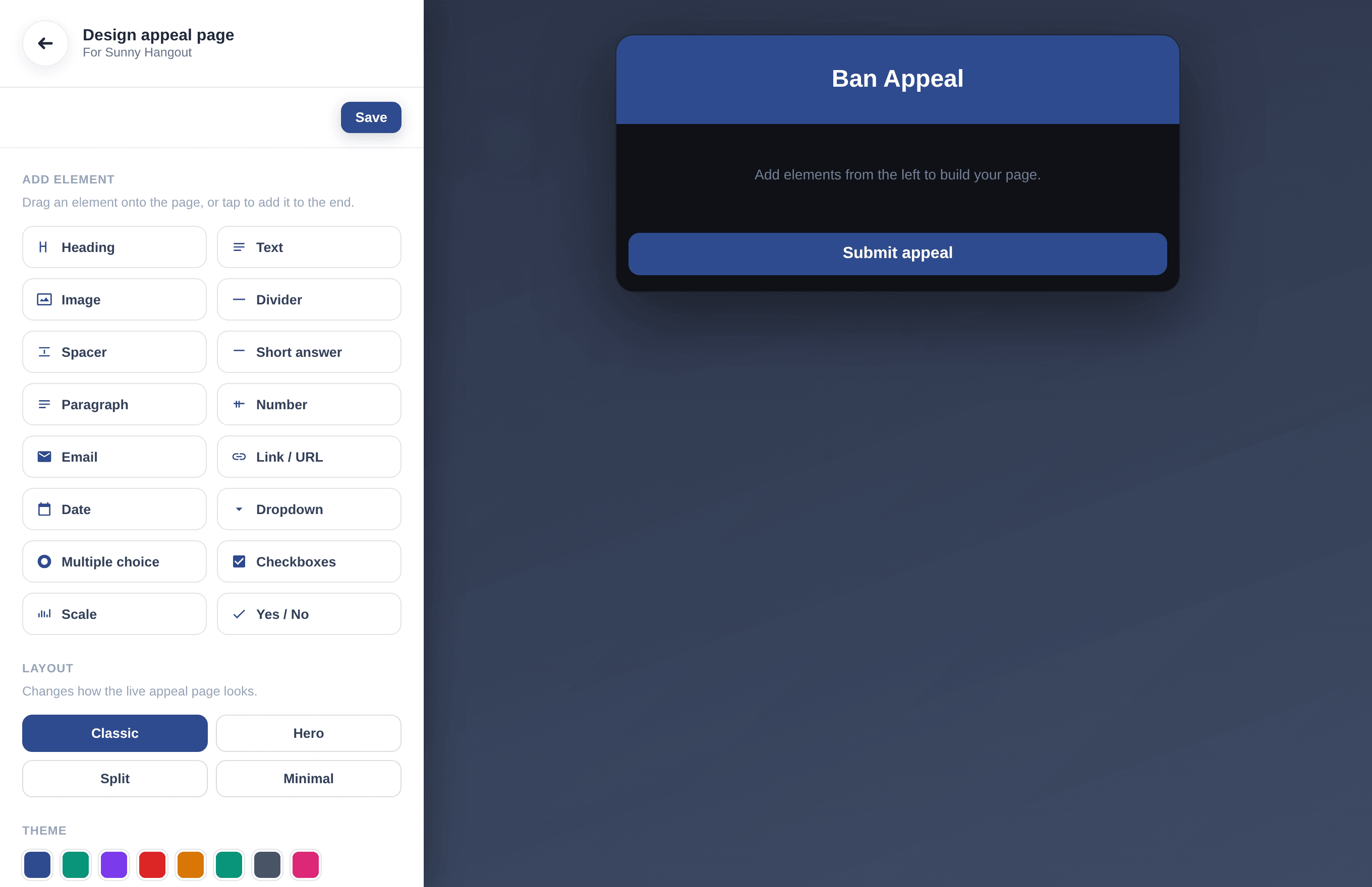 The drag and drop ban appeal form designer