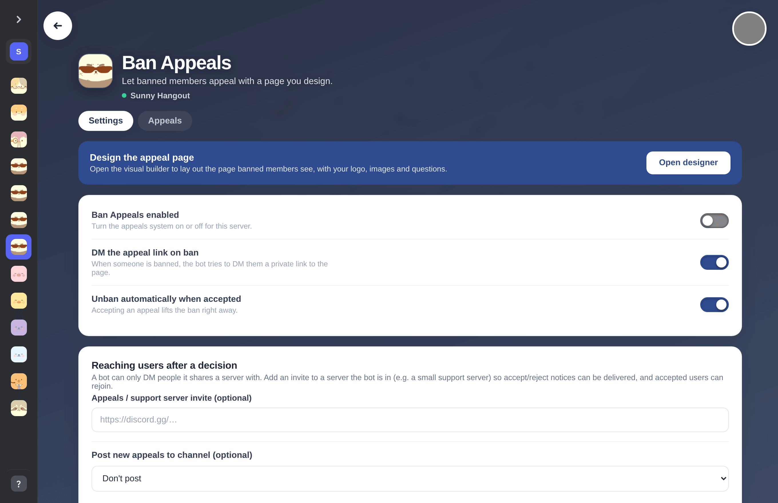 Ban Appeals settings in the mimBo portal