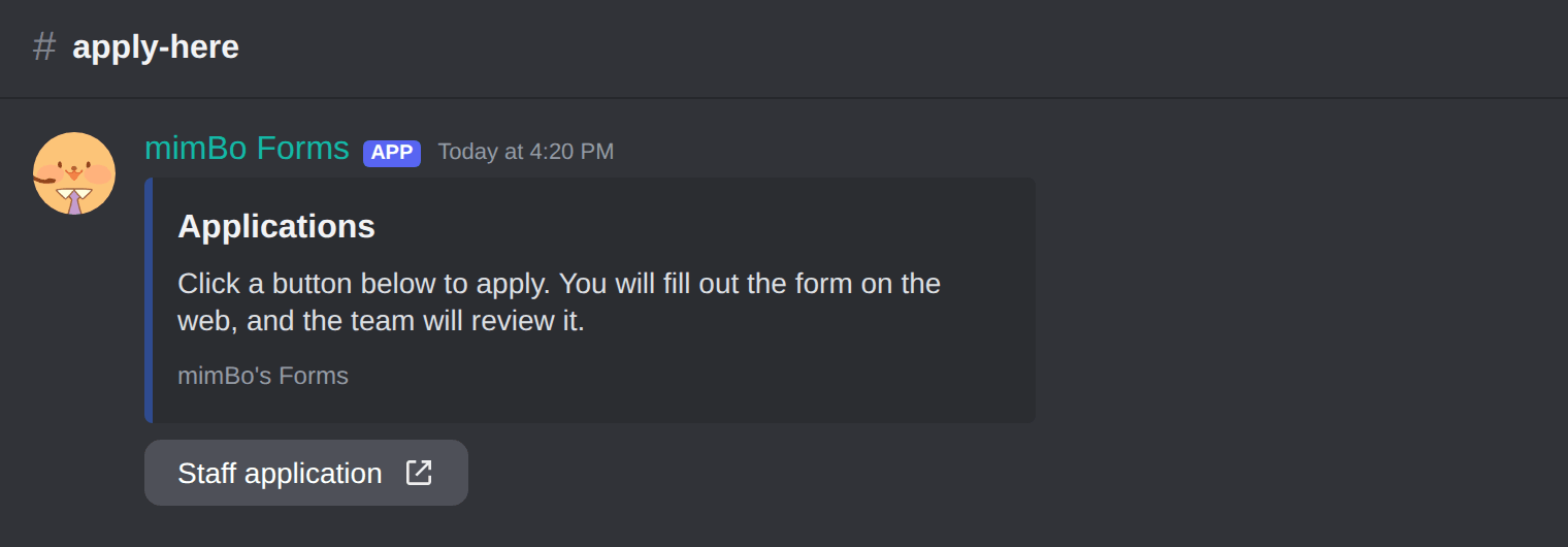 An Applications panel in Discord
