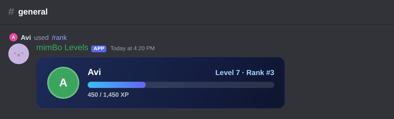 A rank card from /rank