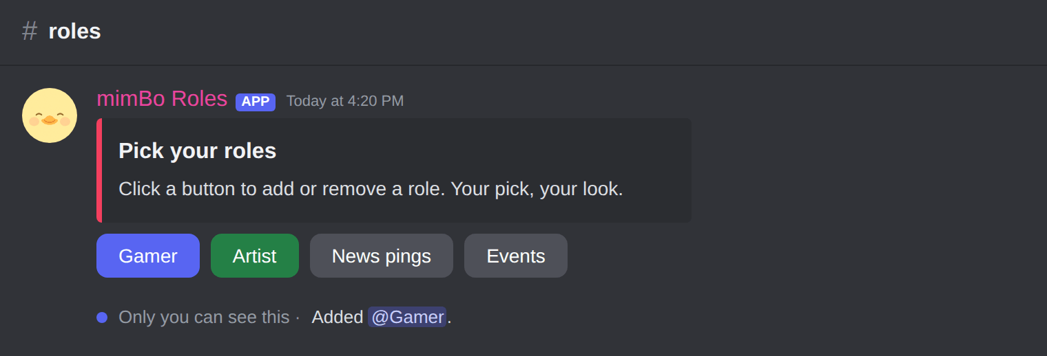 Self-assign role panel with buttons in Discord