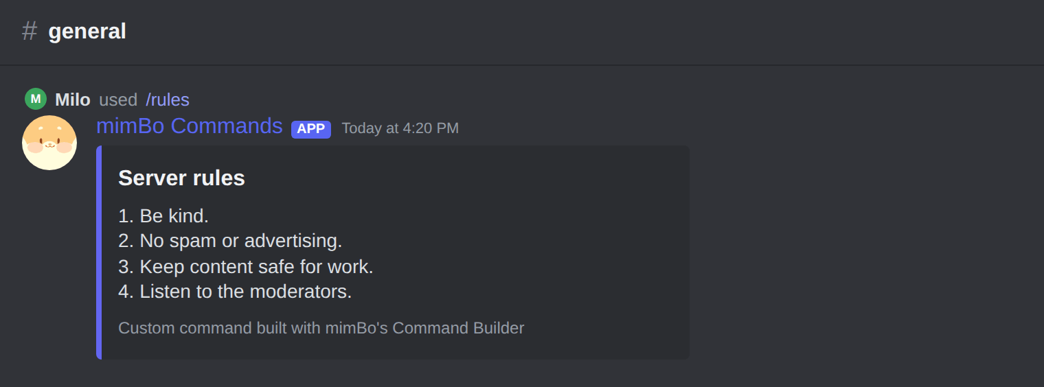A custom slash command used in Discord