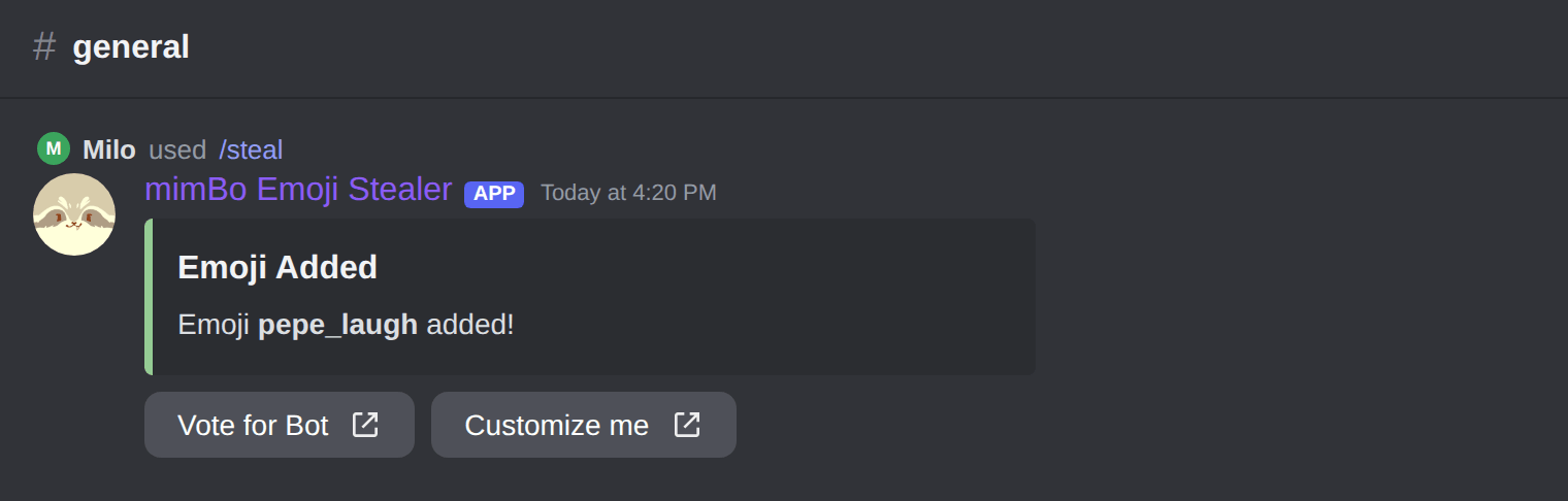 Stealing an emoji with a slash command in Discord