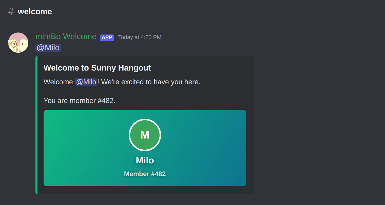 Welcome message with generated image in Discord