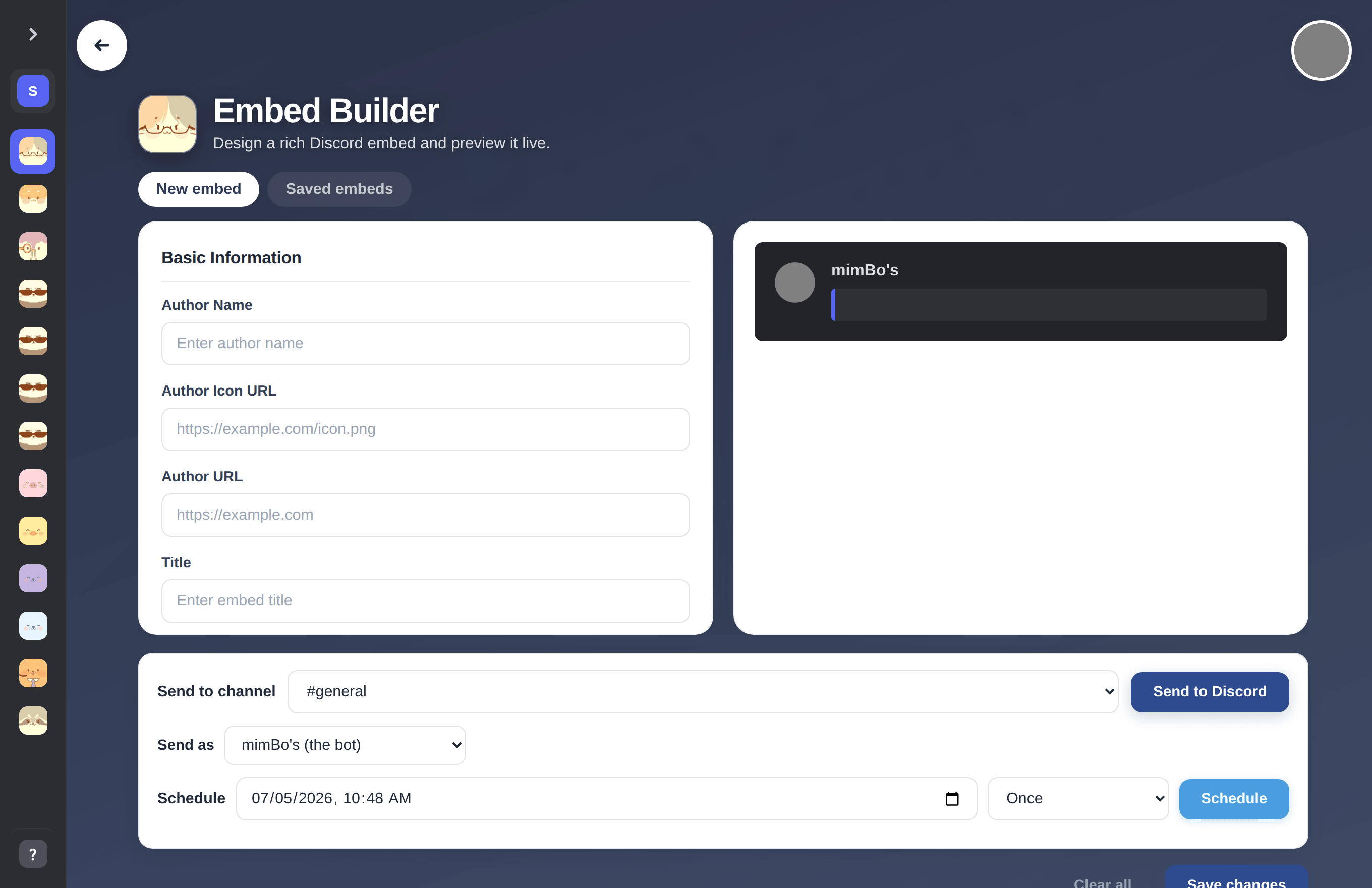 The mimBo embed builder with live preview