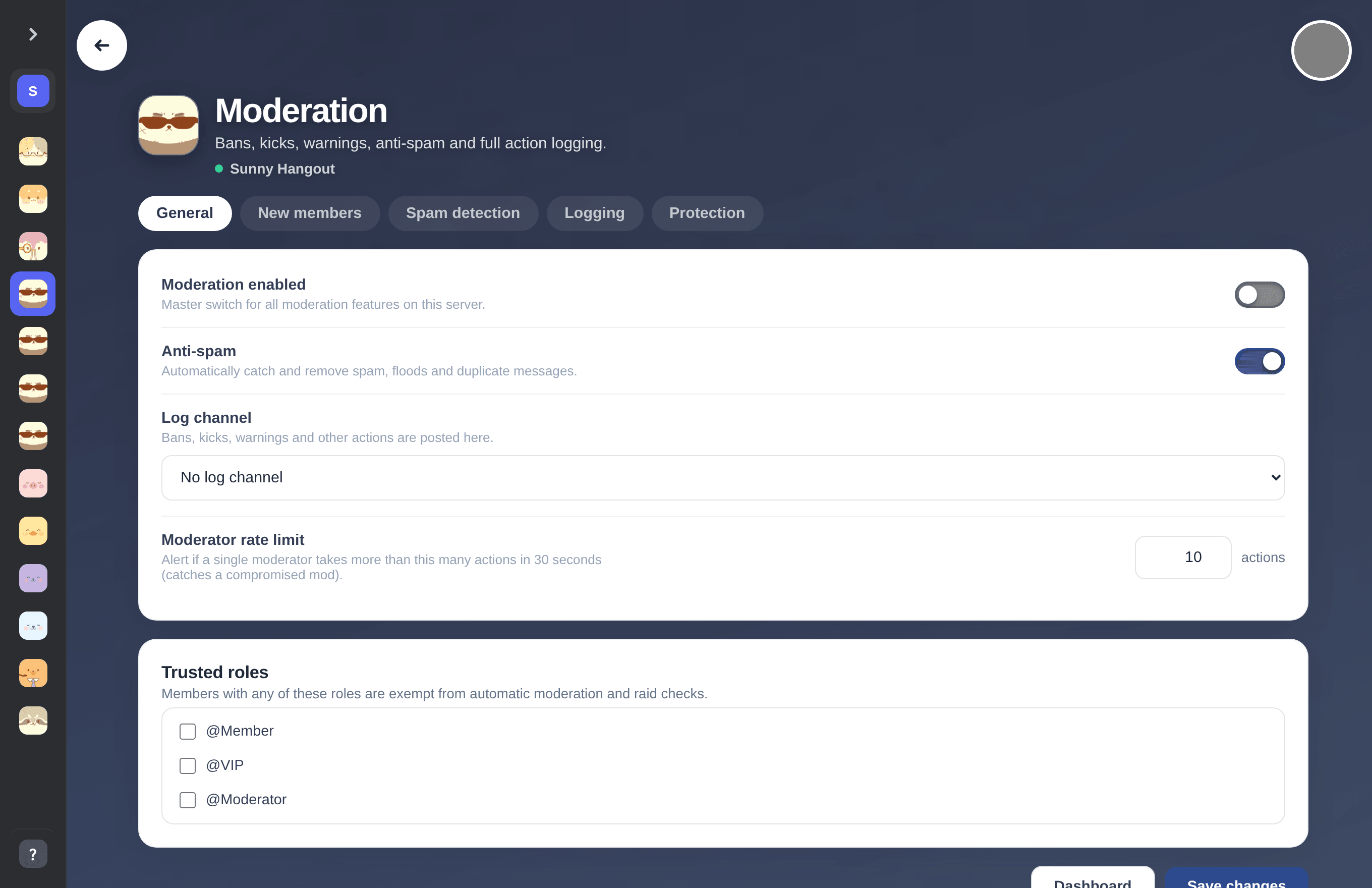 A module page with the sidebar rail on the left