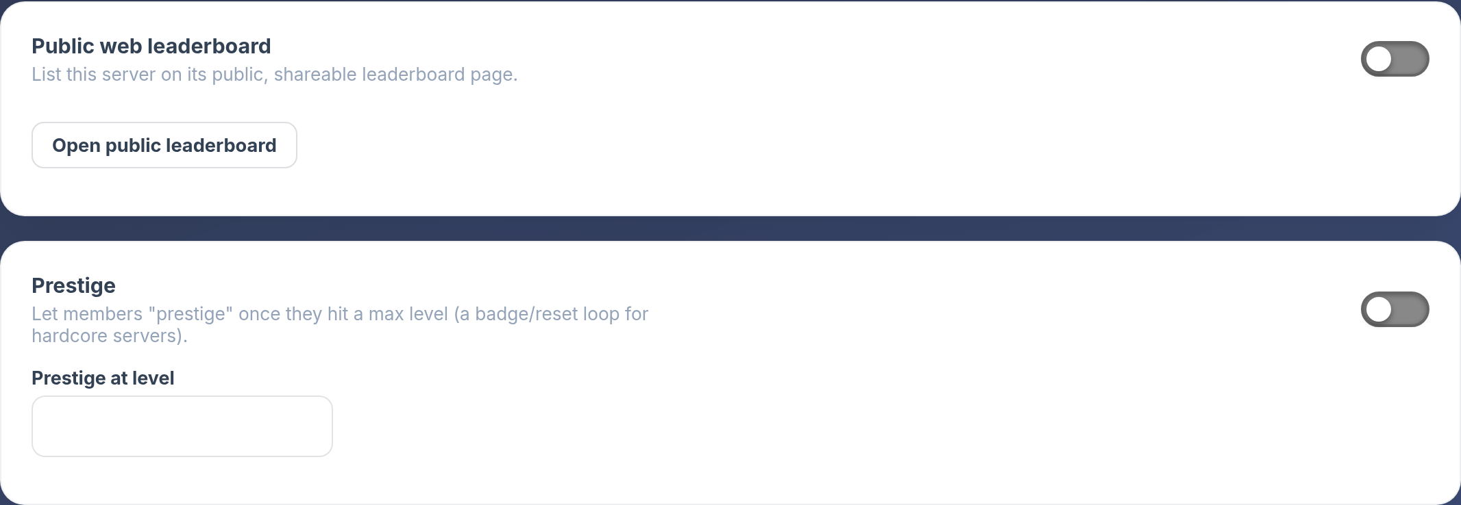 Levels Advanced settings