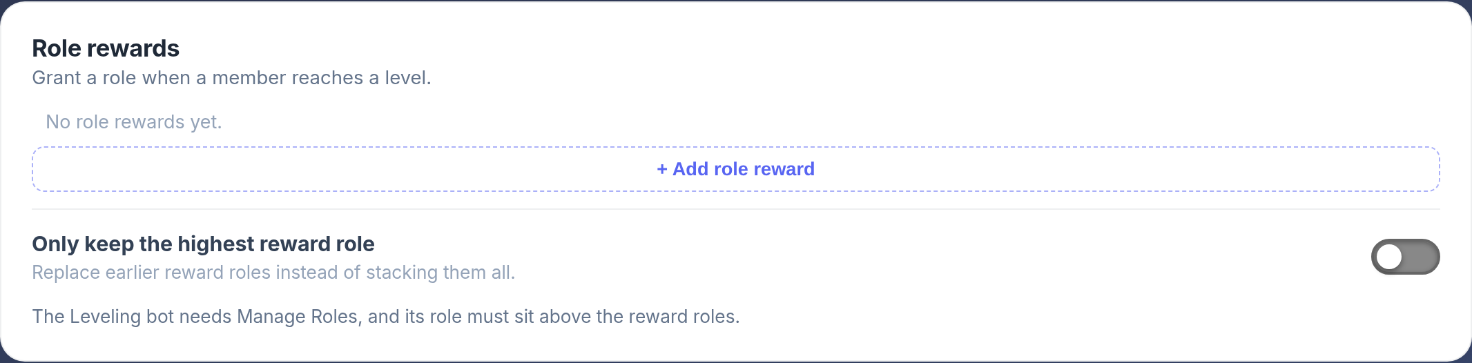 Levels Rewards settings