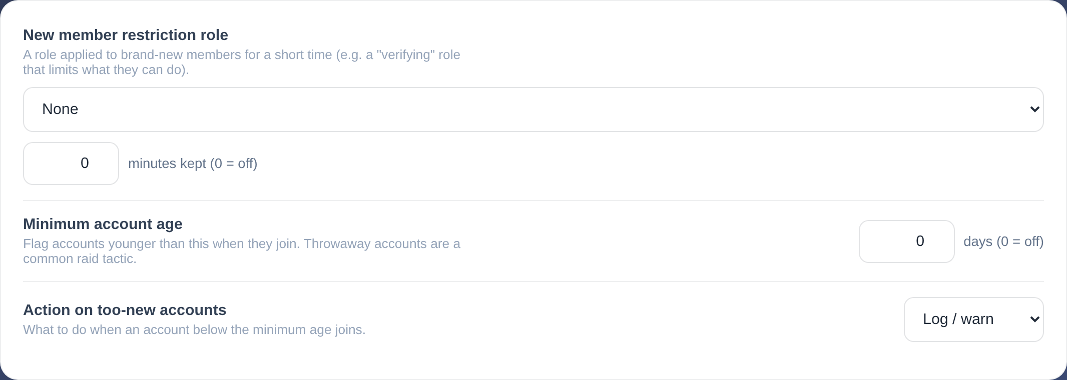 Moderation New members settings