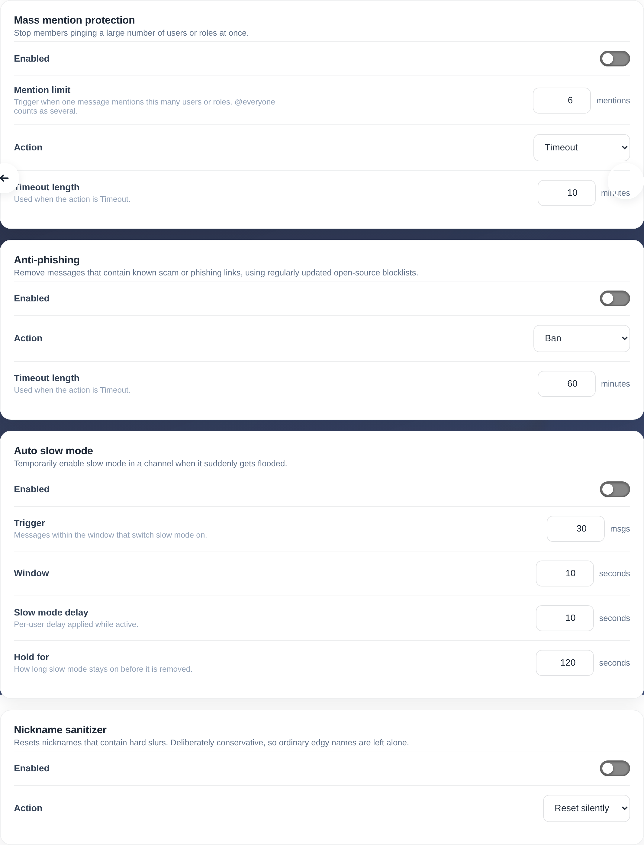 Moderation Protection settings