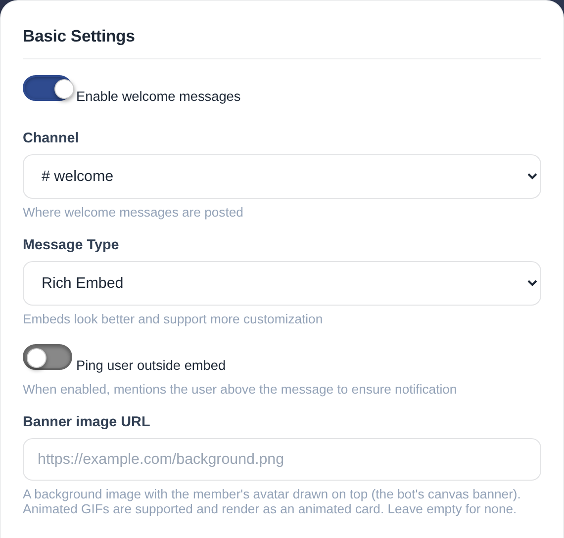 Basic welcome settings in the mimBo portal
